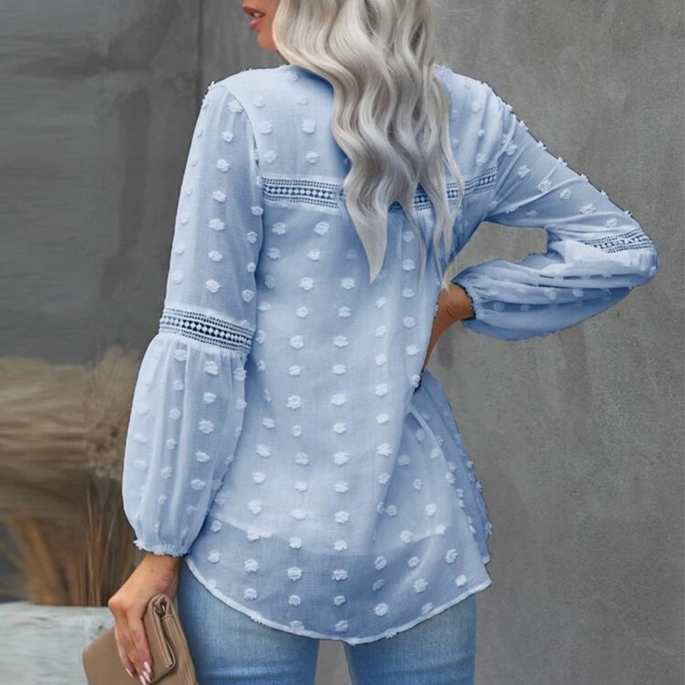 Long sleeve swiss dot sheer chiffon blouse boho - Picture 2 of 8